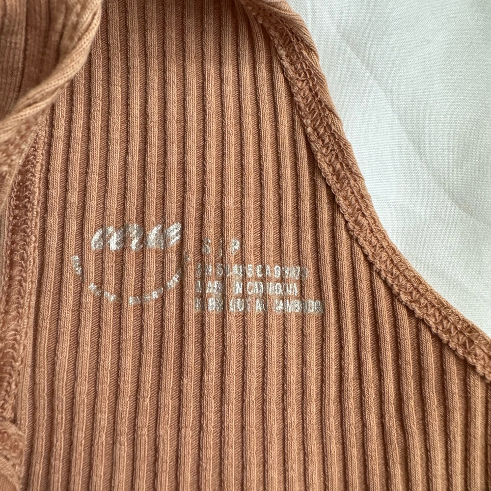 One-Shoulder Tan Ribbed Top - Picture 2 of 3